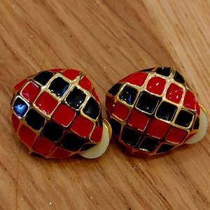 Red and Black Enamel Gold Tone Earings